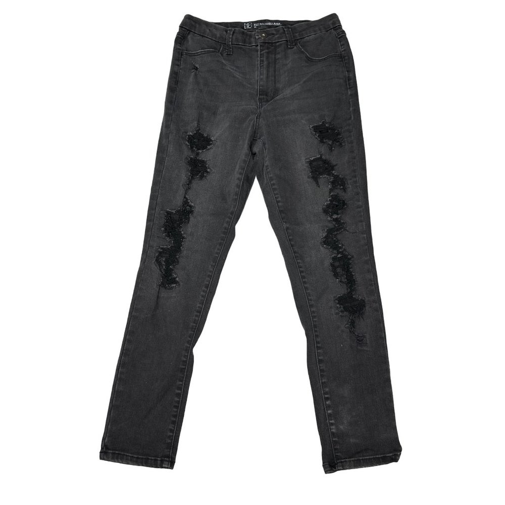 No Boundaries Jeans Junior Women 13 Black Skinny Distressed Super High Rise - Picture 2 of 9